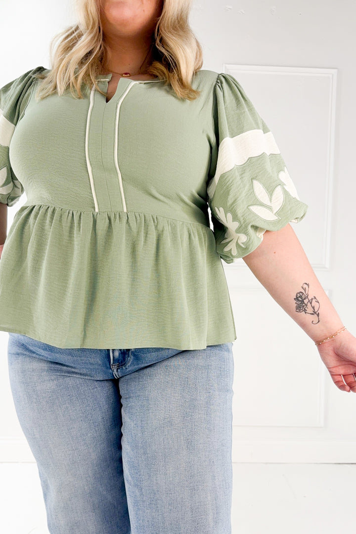 Curvy Sage Peplum Blouse