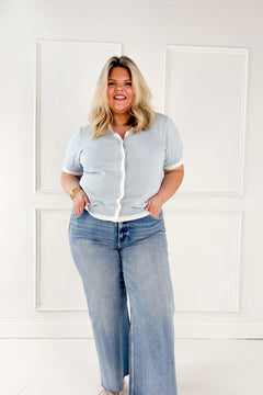 Curvy Soft Sky Button Cardigan
