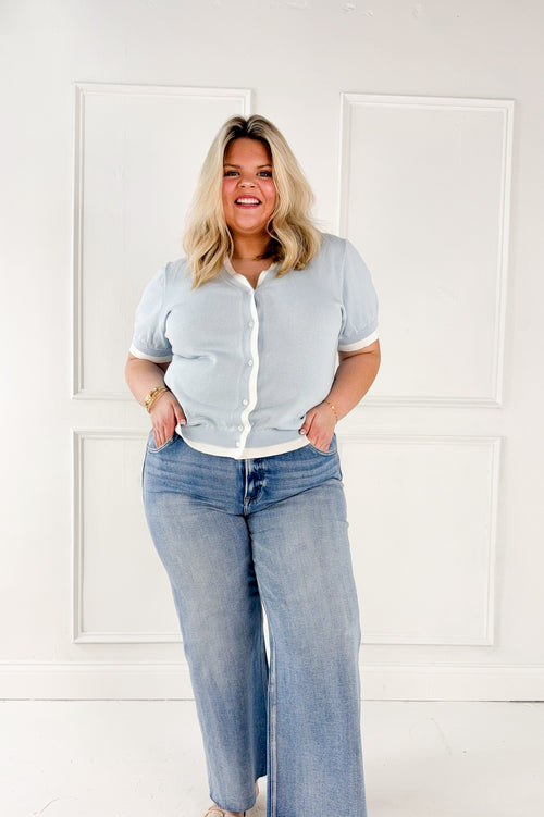 Curvy Soft Sky Button Cardigan