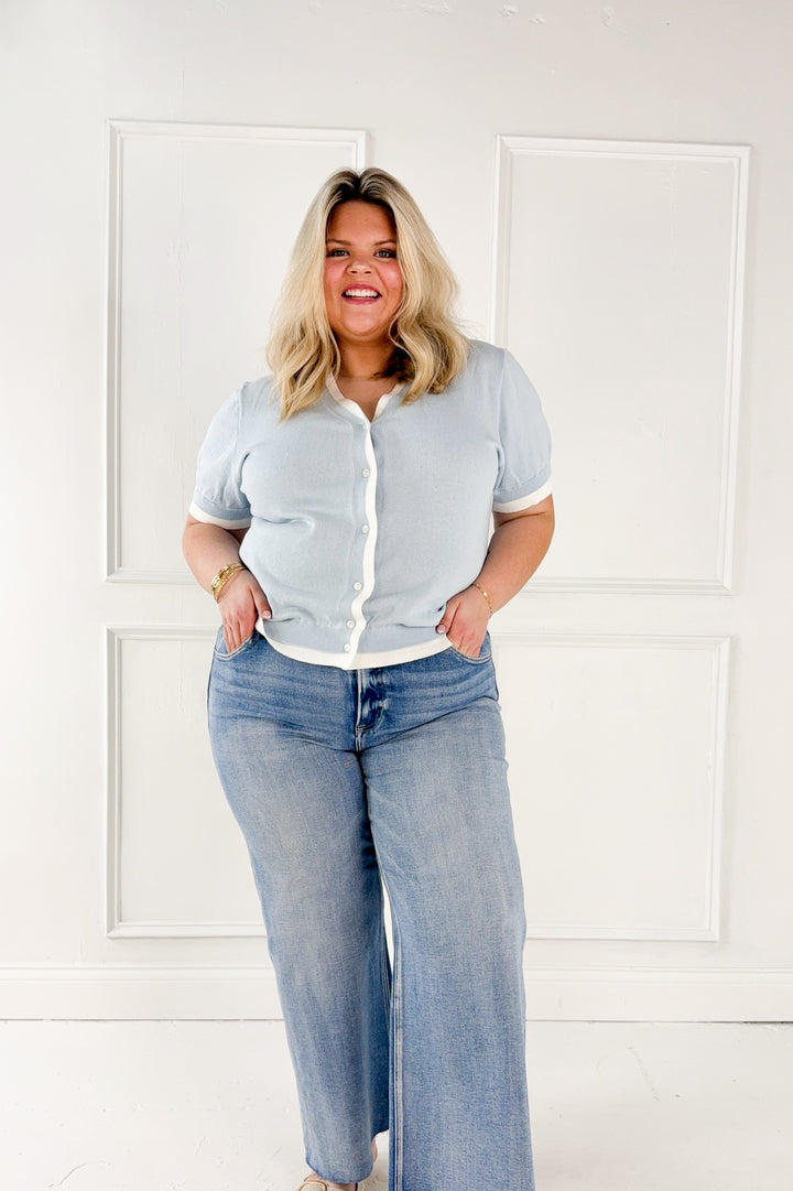 Curvy Soft Sky Button Cardigan