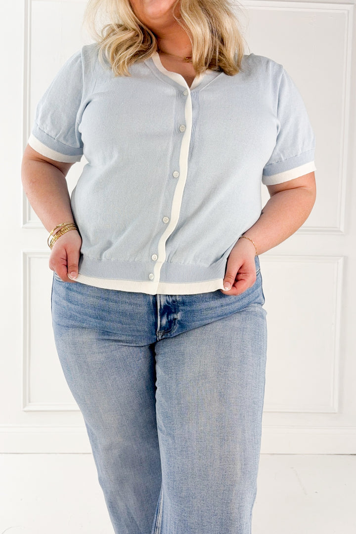 Curvy Soft Sky Button Cardigan