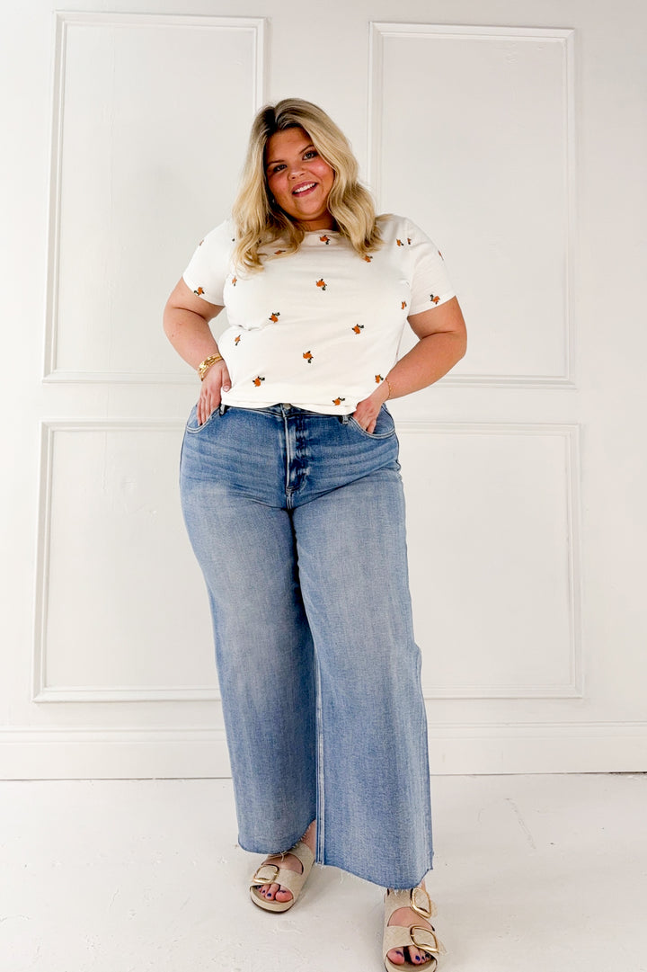 Curvy Sweet Meadow Embroidered Tee