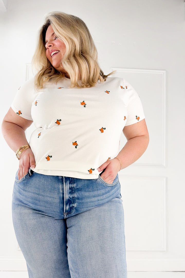 Curvy Sweet Meadow Embroidered Tee