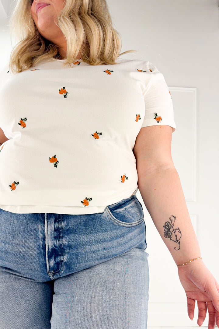 Curvy Sweet Meadow Embroidered Tee