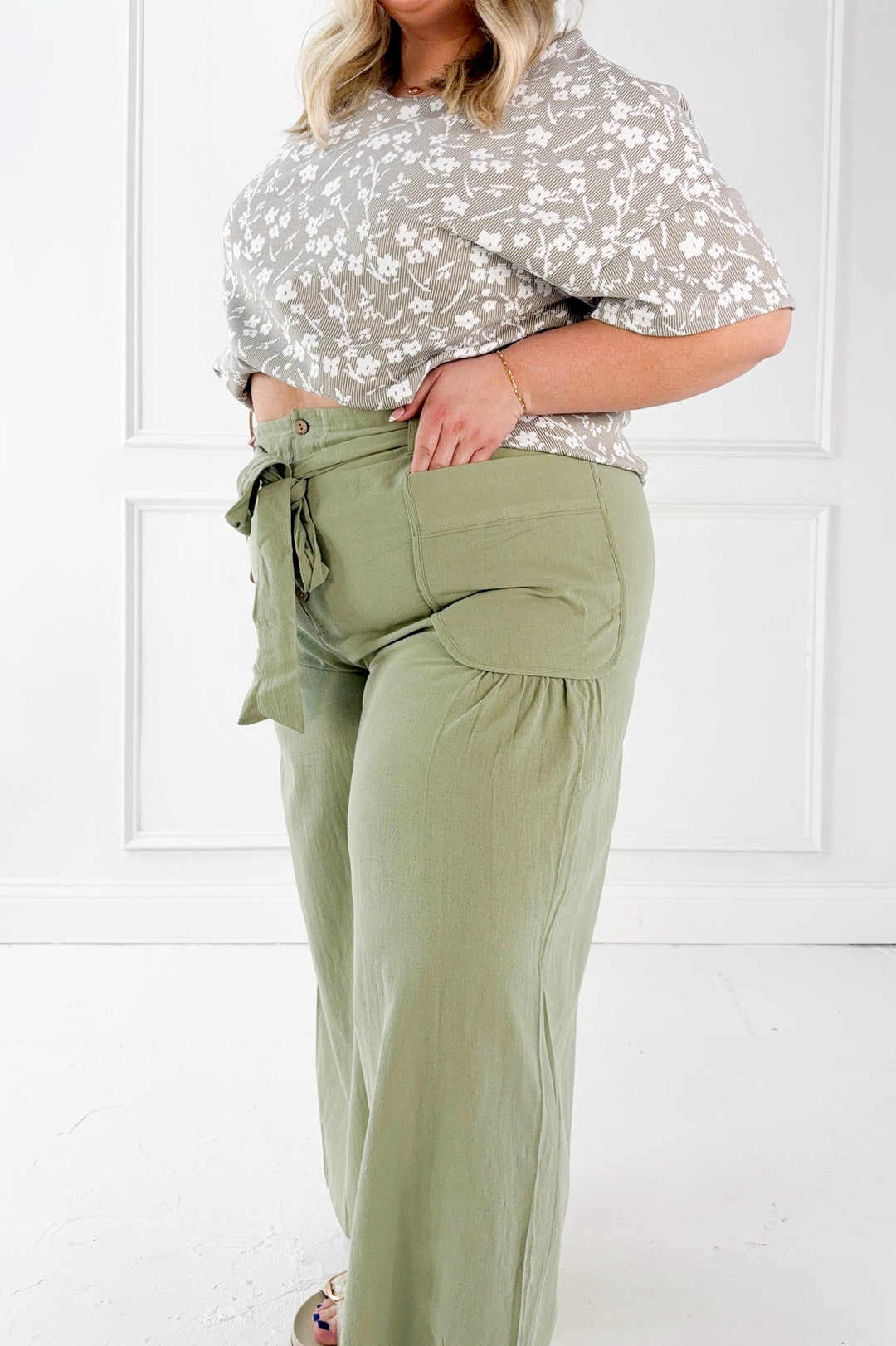 Curvy Olive Utility Wide Leg Pants