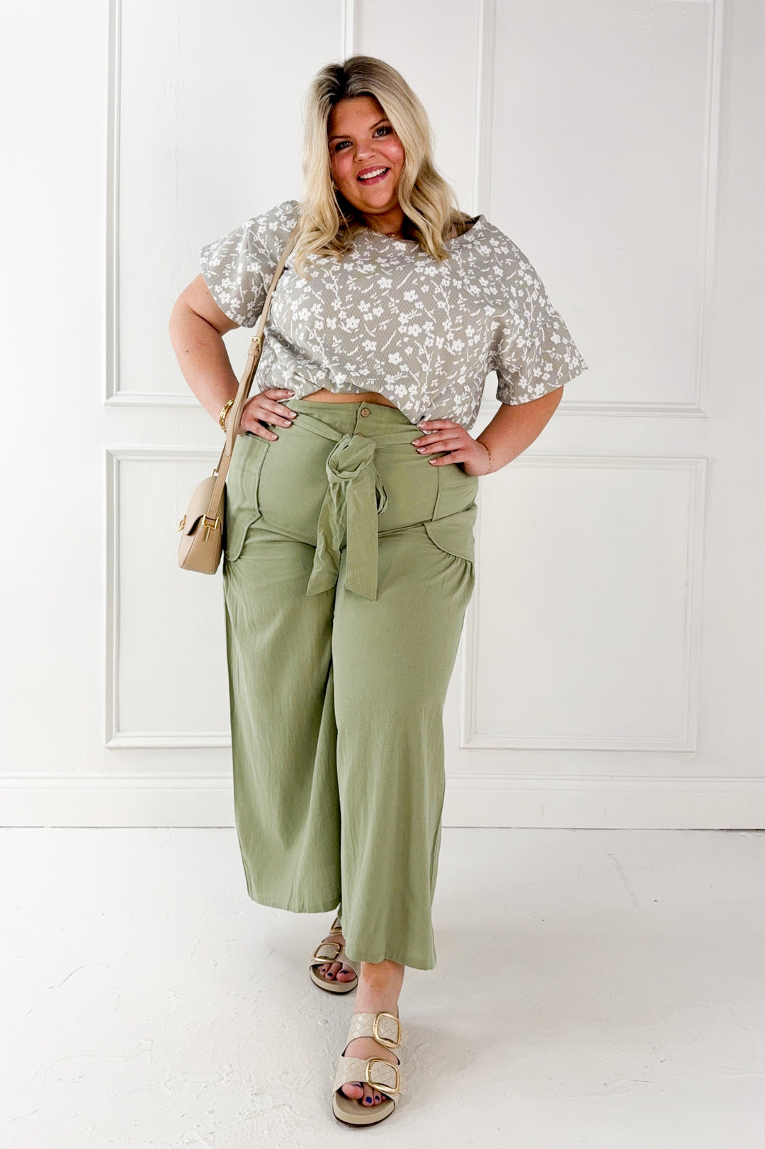 Curvy Olive Utility Wide Leg Pants