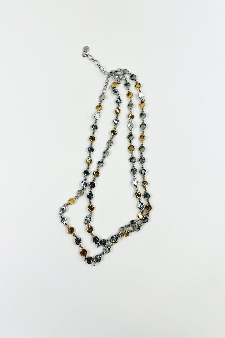 Silver Two Tone Circle Link Chain Necklace