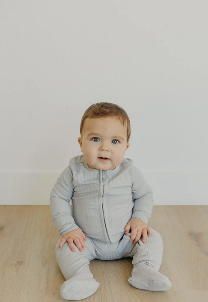 Ash Rib Knit Zip Up Footie Pajamas | Copper Pearl