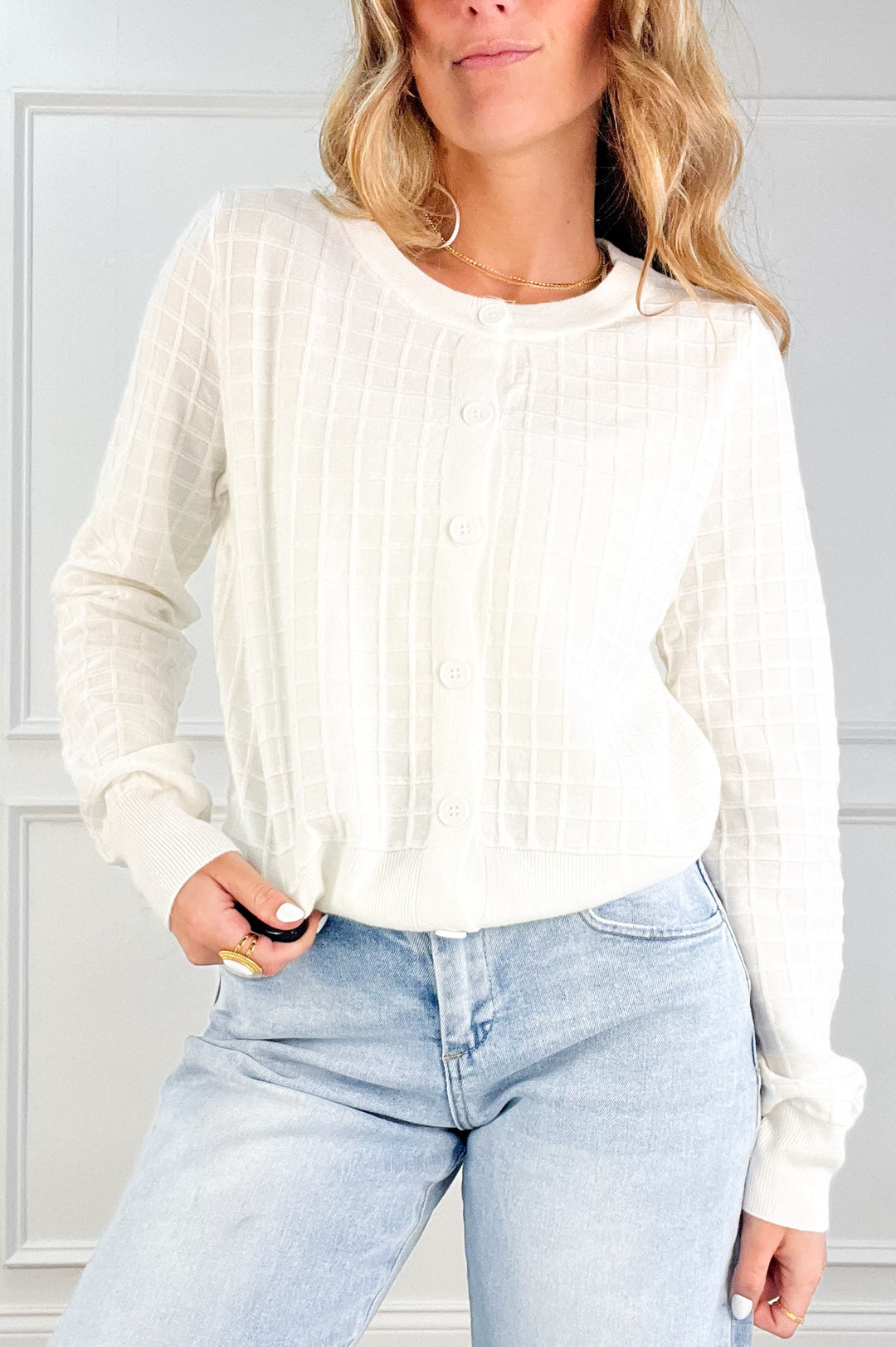 Ivory Gridline Cardigan