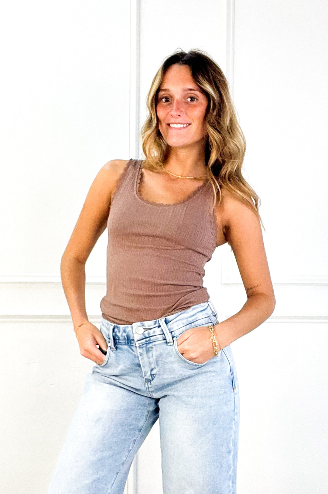 Lace Trim Ribbed Tank
