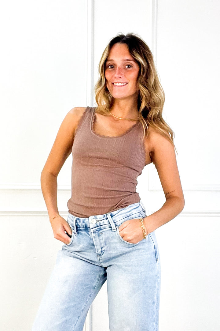 Lace Trim Ribbed Tank