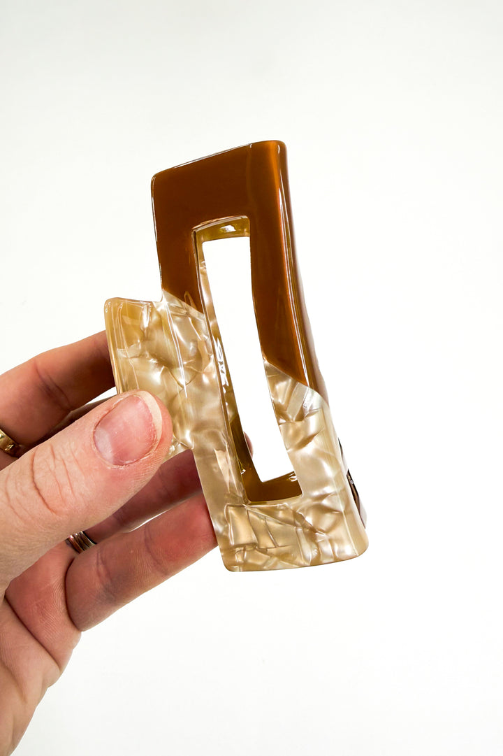 Mocha Marble Rectangle Claw Clip