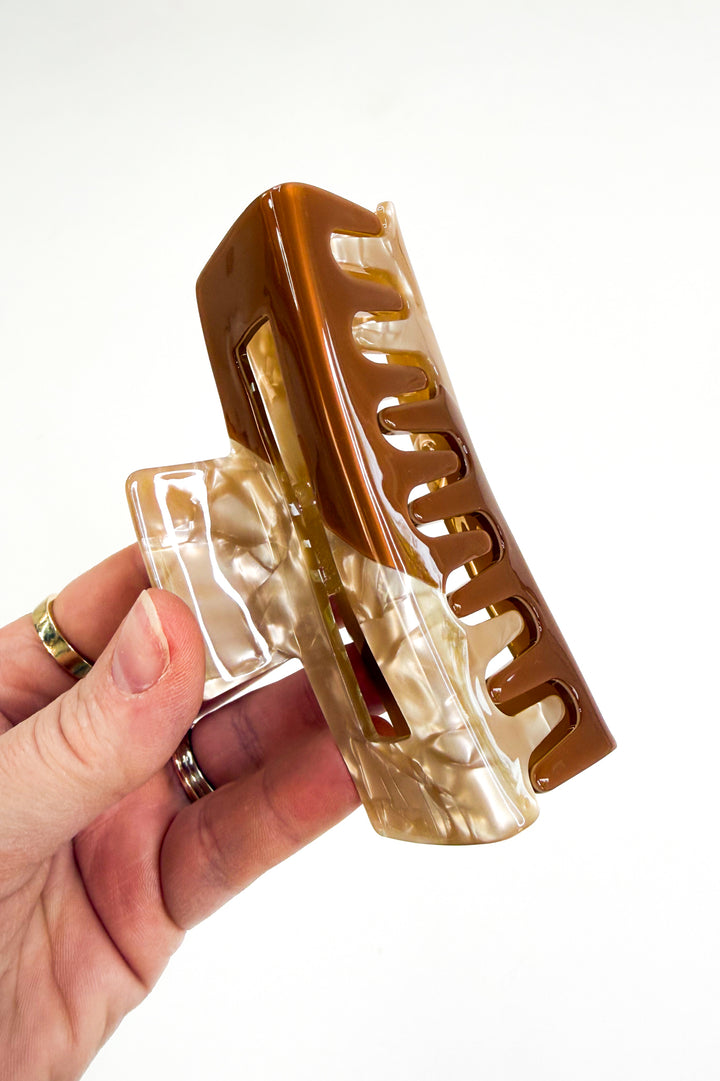 Mocha Marble Rectangle Claw Clip