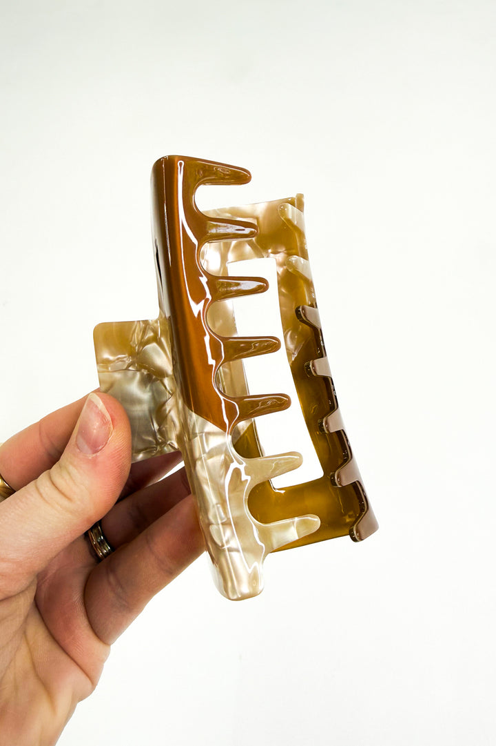 Mocha Marble Rectangle Claw Clip