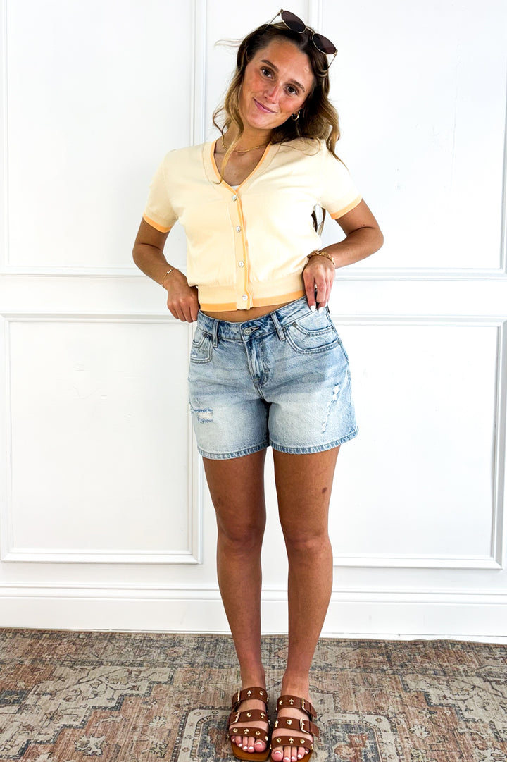Classic V-neck Short Sleeve Sweater Cardigan