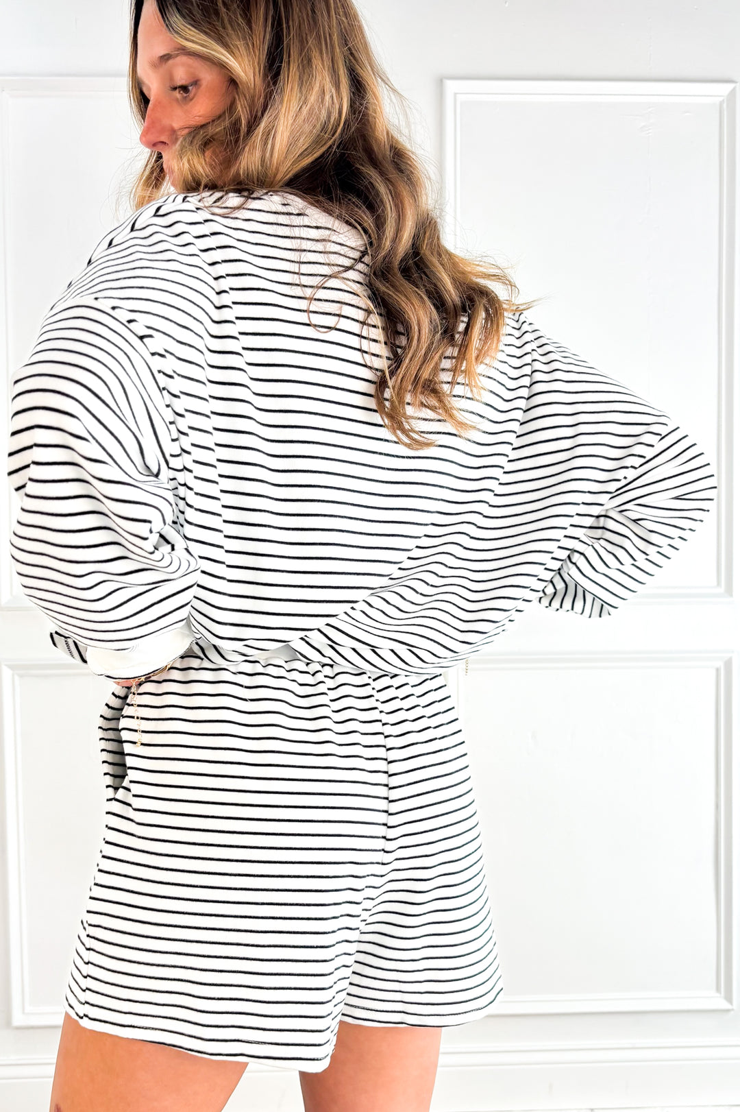 Soft Brushed Pin Stripe Knit Shorts
