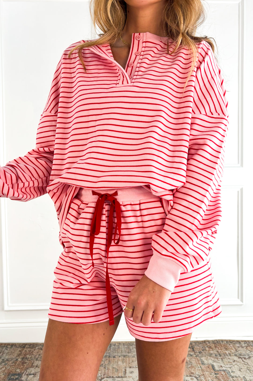 Soft Brushed Pin Stripe Knit Shorts