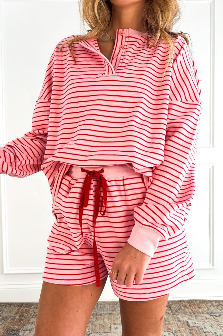 Soft Brushed Pin Stripe Knit Shorts