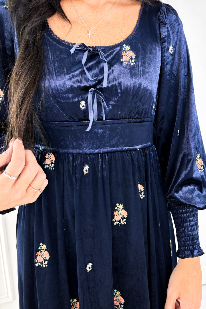 Woman’s Embroidered Elegance Velvet Dress