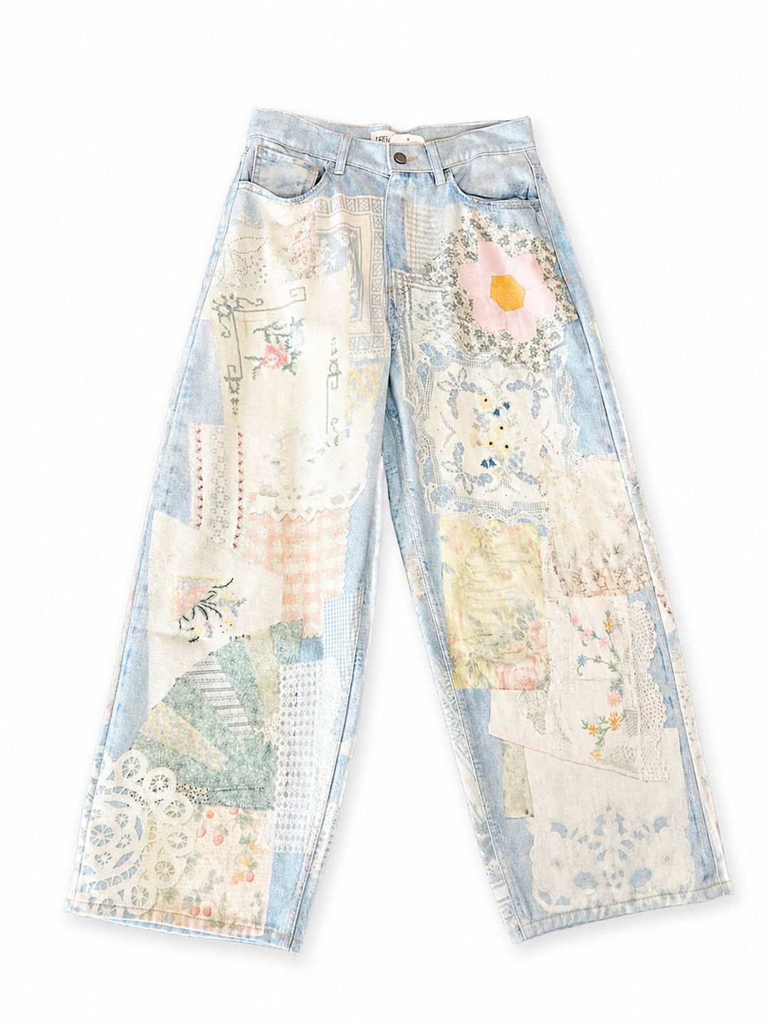 Printed Patchwork Denim Pants