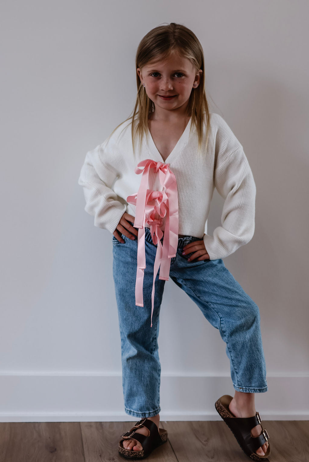 Girls Pink Bow Detail Cardigan