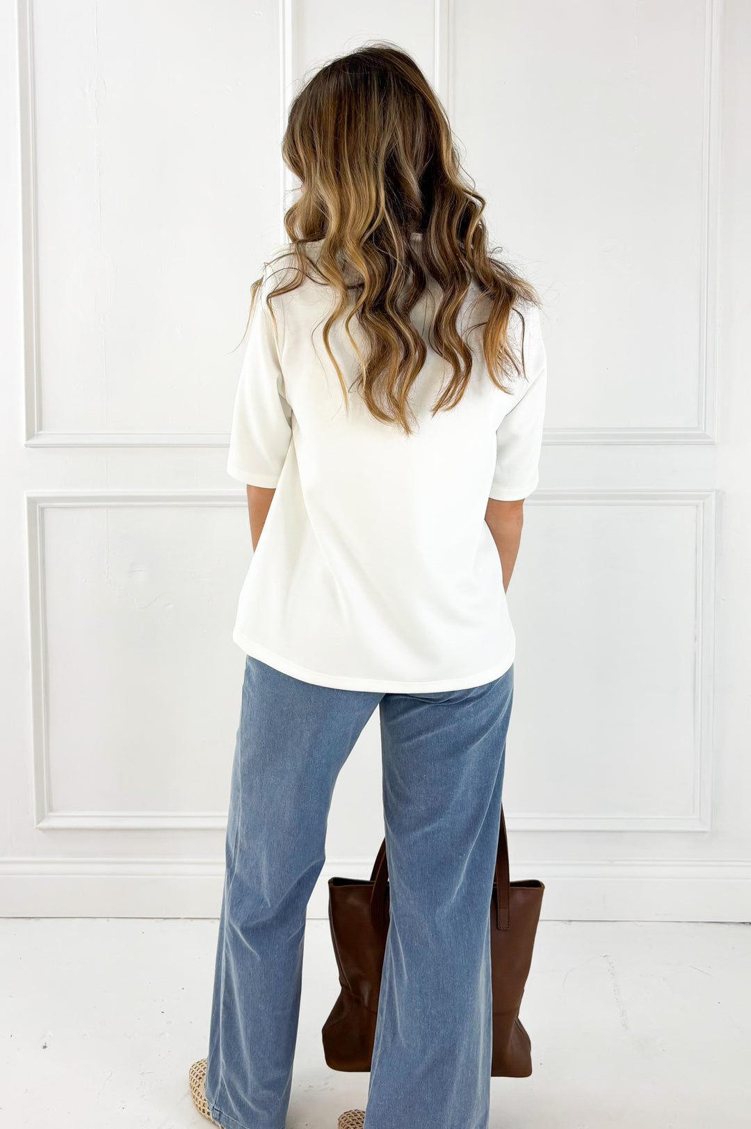 Knit Denim Wide Leg Pull On Pants