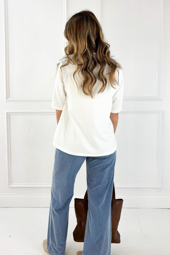 Knit Denim Wide Leg Pull On Pants
