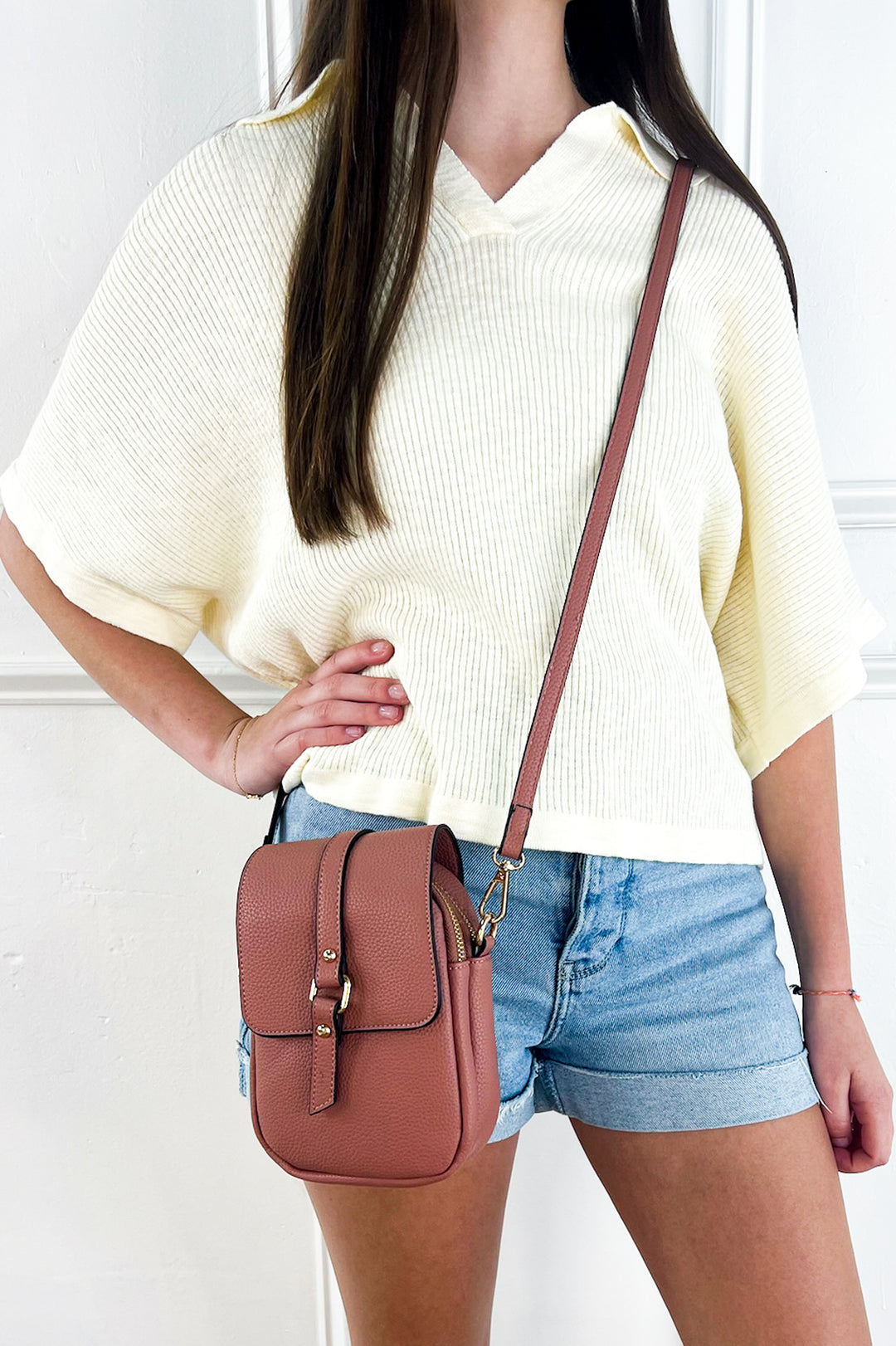 Summer Dual Zip Compartment Crossbody w/ Snap Closure