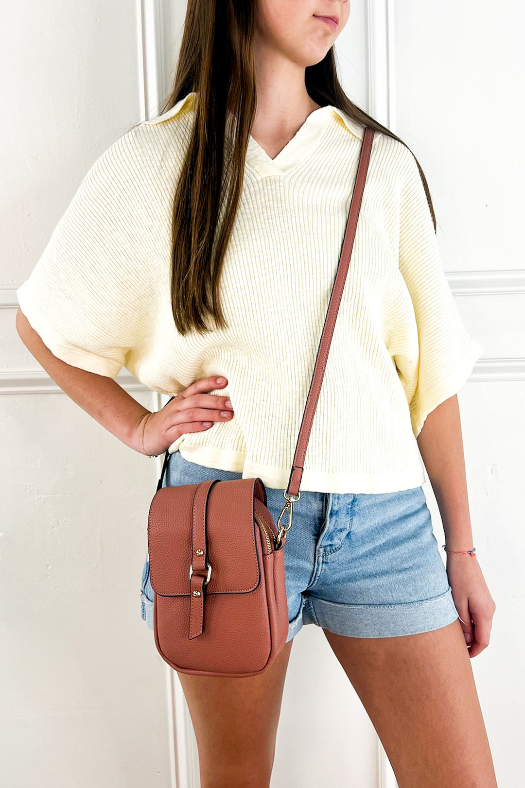 Summer Dual Zip Compartment Crossbody w/ Snap Closure