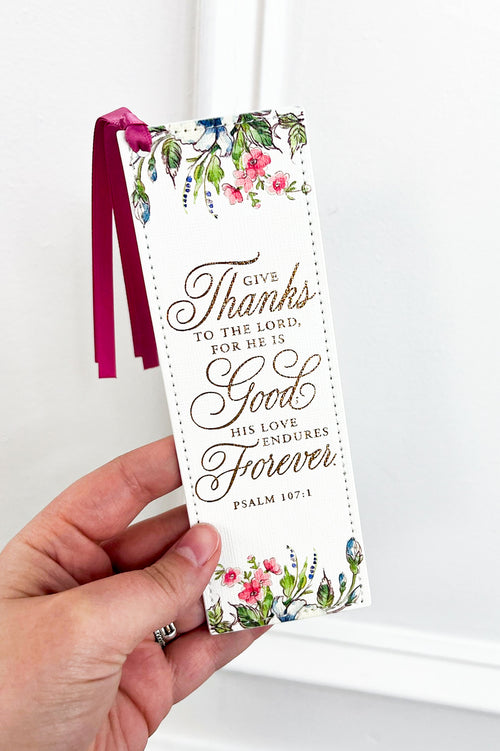 Floral Give Thanks Faux Leather Bookmark