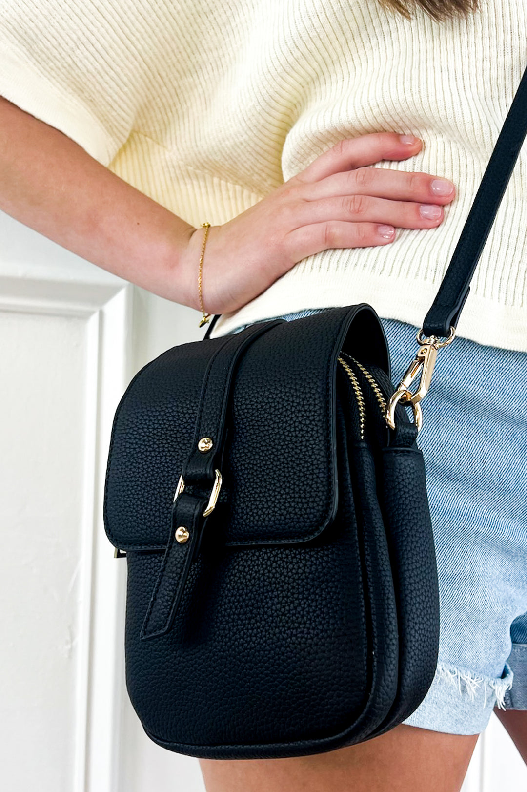 Summer Dual Zip Compartment Crossbody w/ Snap Closure