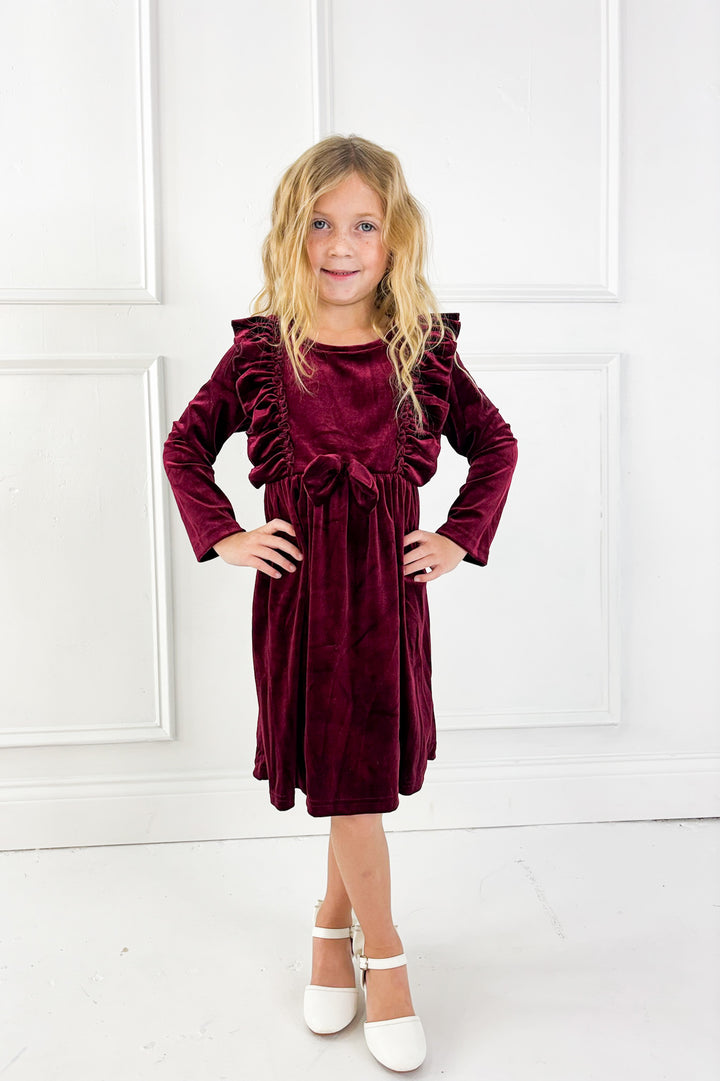 Girls Holiday Party Velvet Bow Dress