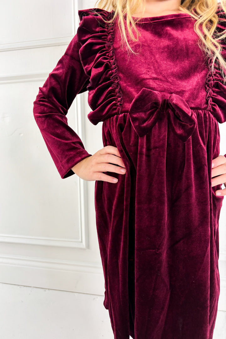 Girls Holiday Party Velvet Bow Dress