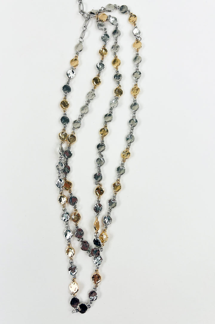 Silver Two Tone Circle Link Chain Necklace