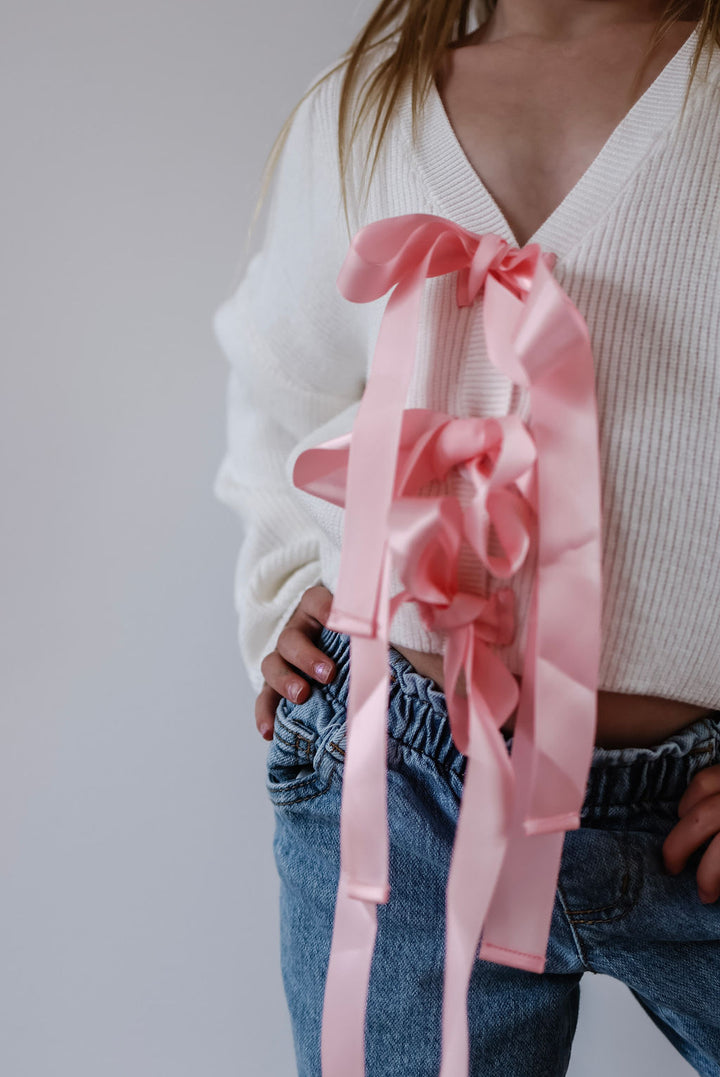 Girls Pink Bow Detail Cardigan