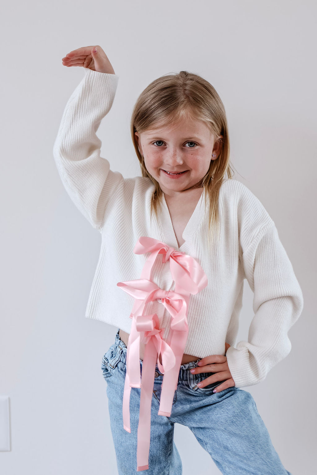 Girls Pink Bow Detail Cardigan