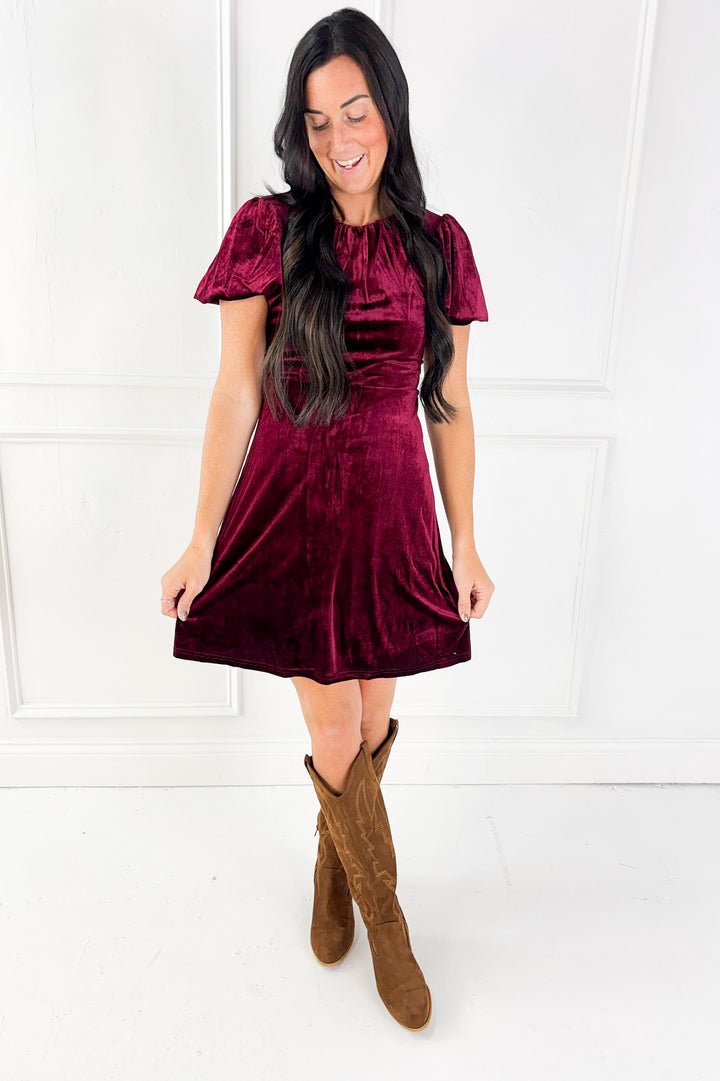Woman’s Velvet Short Sleeve Velvet Mini Dress