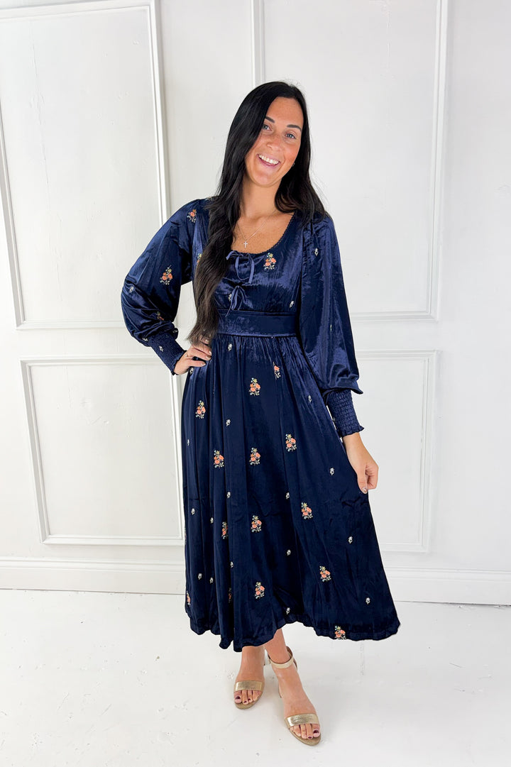 Woman’s Embroidered Elegance Velvet Dress