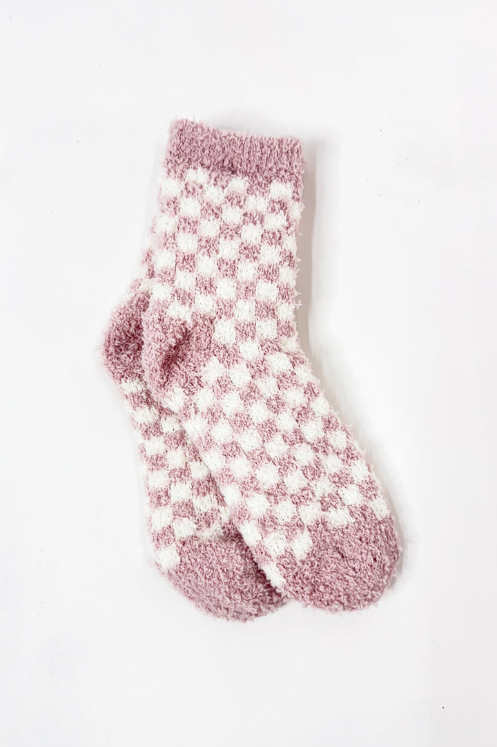 Checkerboard Pattern Fuzzy Sleep Socks