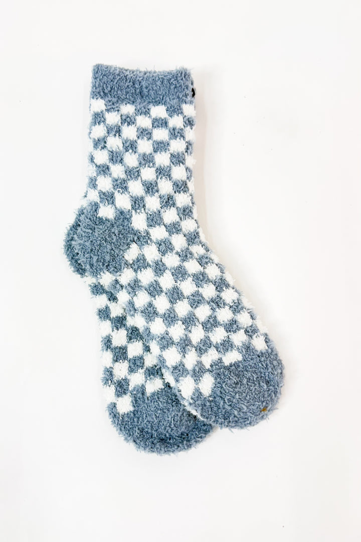 Checkerboard Pattern Fuzzy Sleep Socks