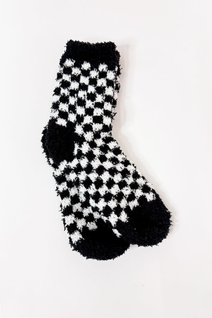 Checkerboard Pattern Fuzzy Sleep Socks