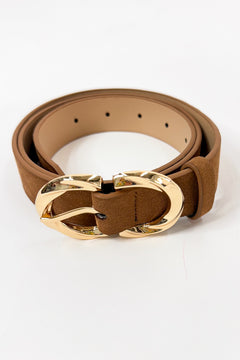 Double C Shaped Buckle Suede Belt