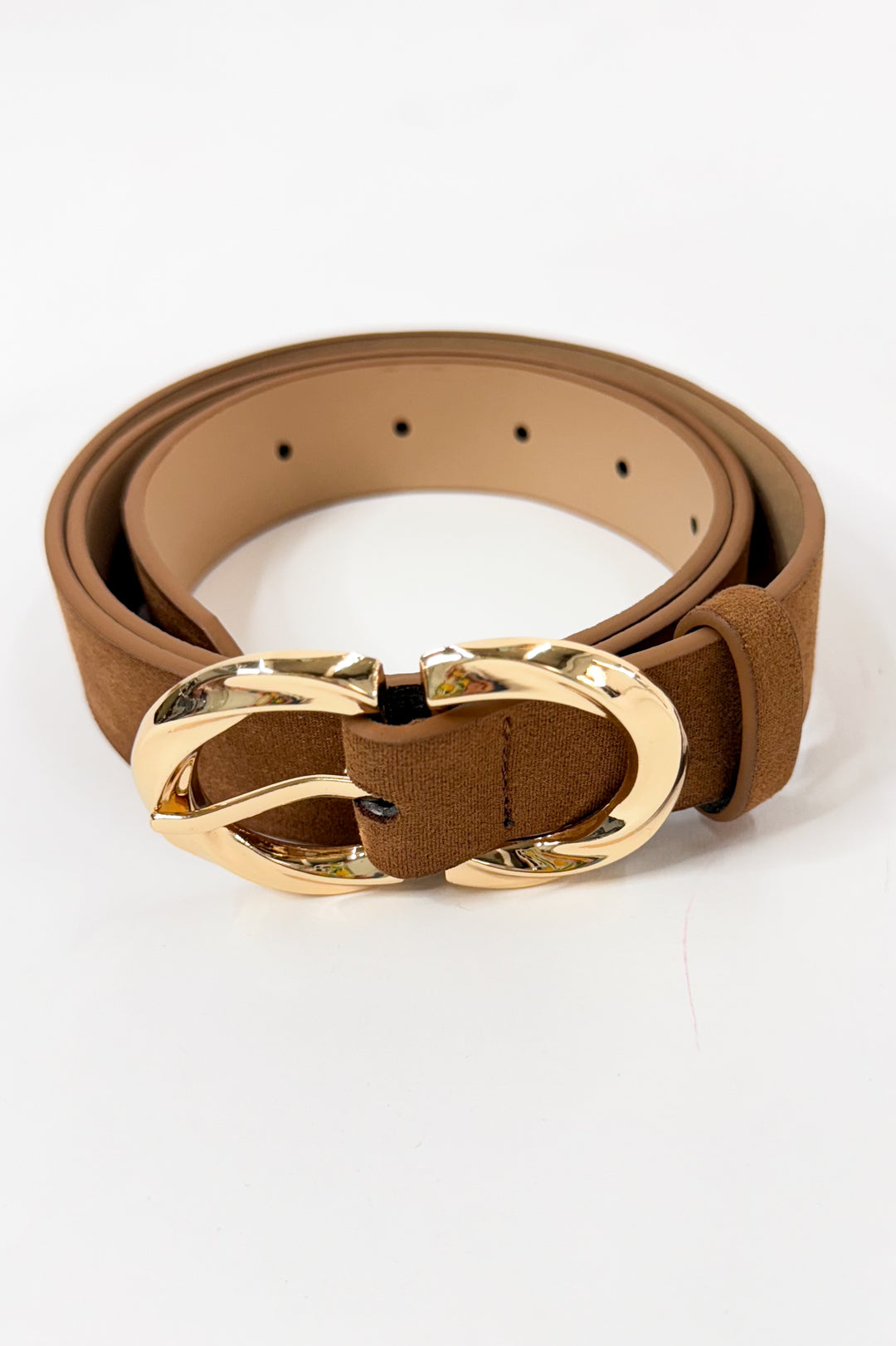 Double C Shaped Buckle Suede Belt