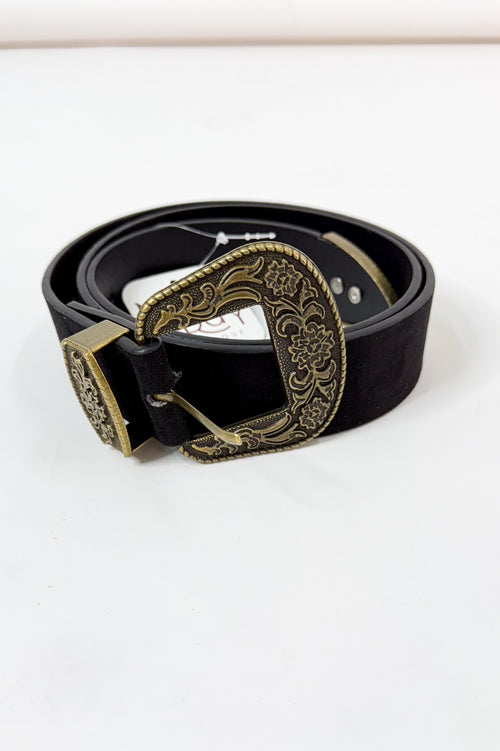 Suede Antique Gold Western Buckle Belt