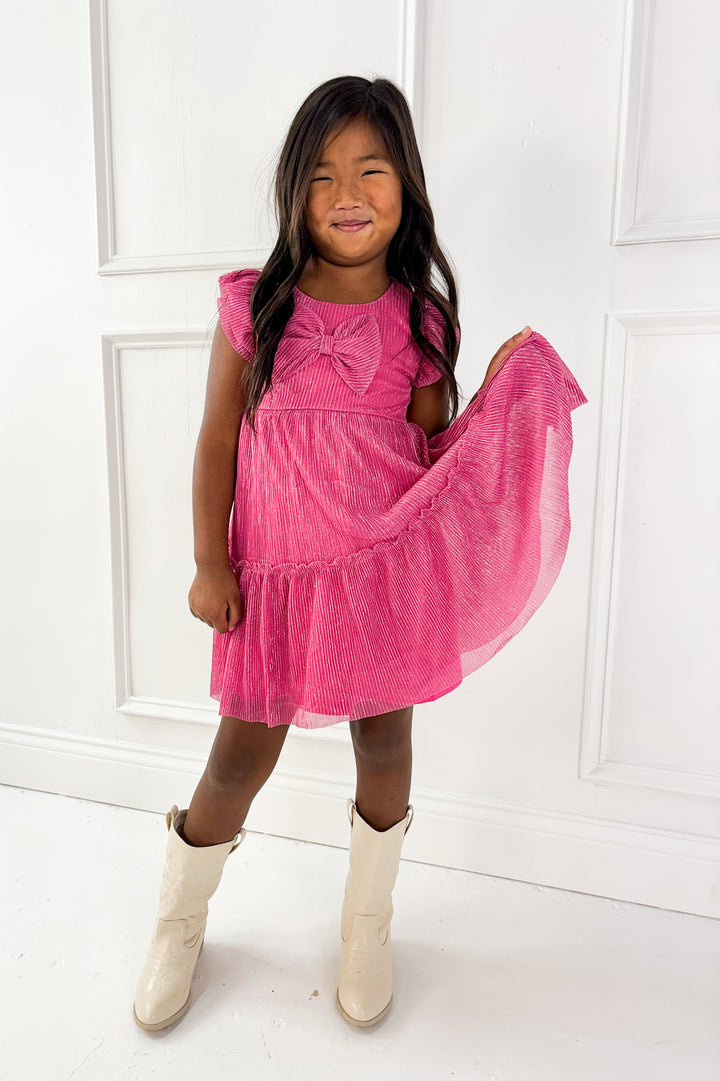 Girls Pretty In Pink Christmas Bow Dress