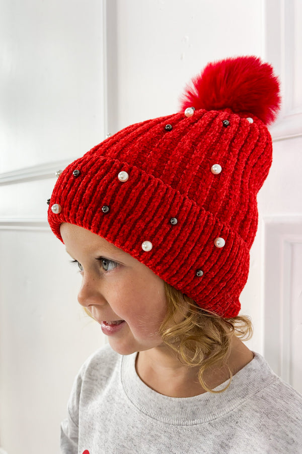 Pearl Pom Fur Kids Beanie