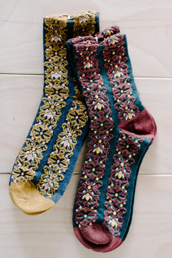 Embroidered Flower Socks | Mustard