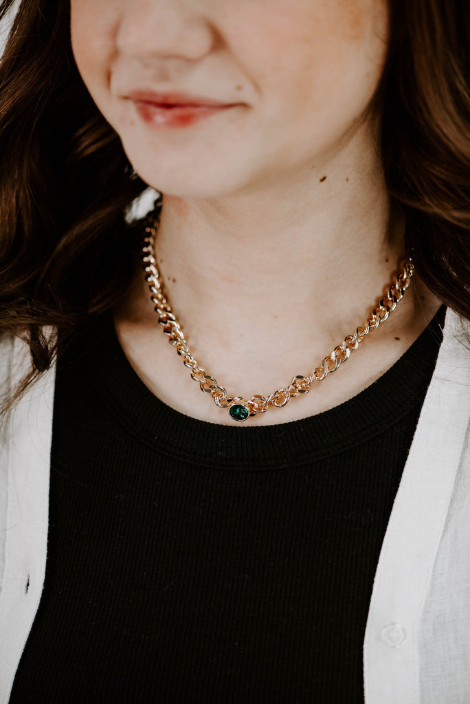 Emerald Crystal Curb Chain Necklace