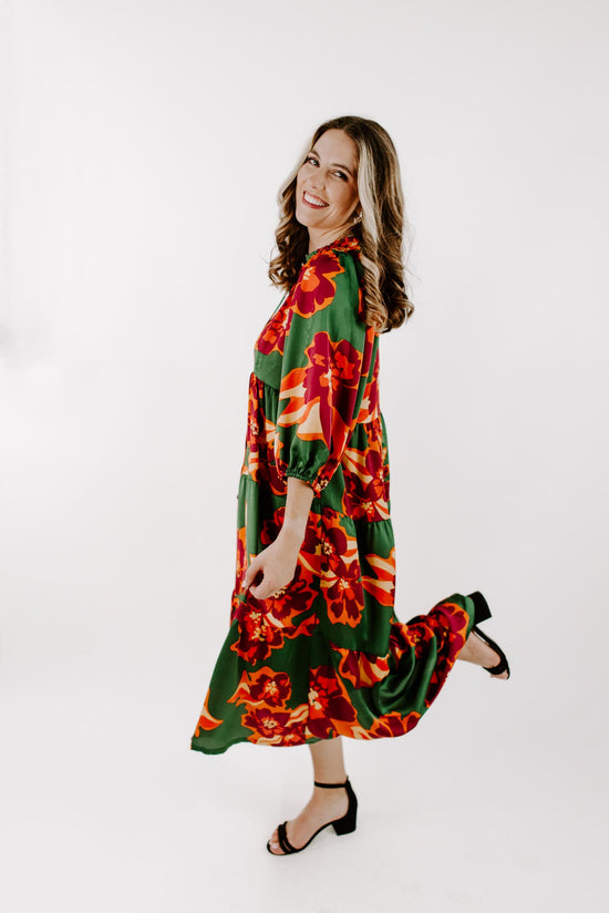 Load image into Gallery viewer, Dahlia Satin Floral Dress

