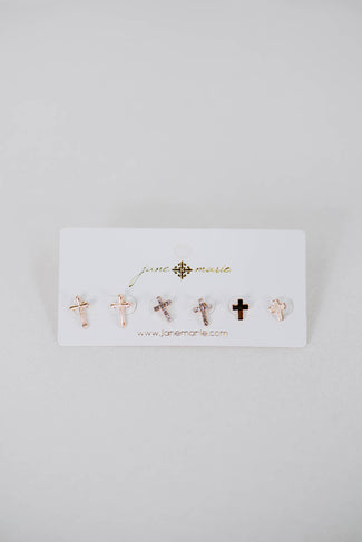 Gold Cross Earrings 3 Pc Set | 18K Gold Plated